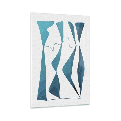Obraz na szkle - Abstrakcyjne kształty w odcieniach błękitu na białym tle - 80x120cm - Abstrakcja: turkusowy związek - Nowoczesna dekoracja ścienna do salonu i sypialni ARTTOR