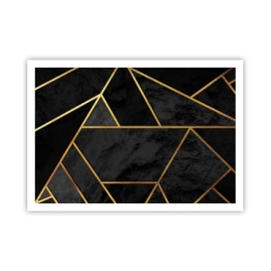 Plakat - Geometryczny wzór złota na czarnym tle - 100x70cm - Mrok i blask - Nowoczesna dekoracja ścienna do salonu i sypialni ARTTOR