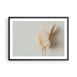 Plakat w czarnej ramie - Suszone liście palmowe w minimalistycznej aranżacji - 70x50cm - Gdy potrzebne ukojenie - Nowoczesna dekoracja ścienna do salonu i sypialni ARTTOR