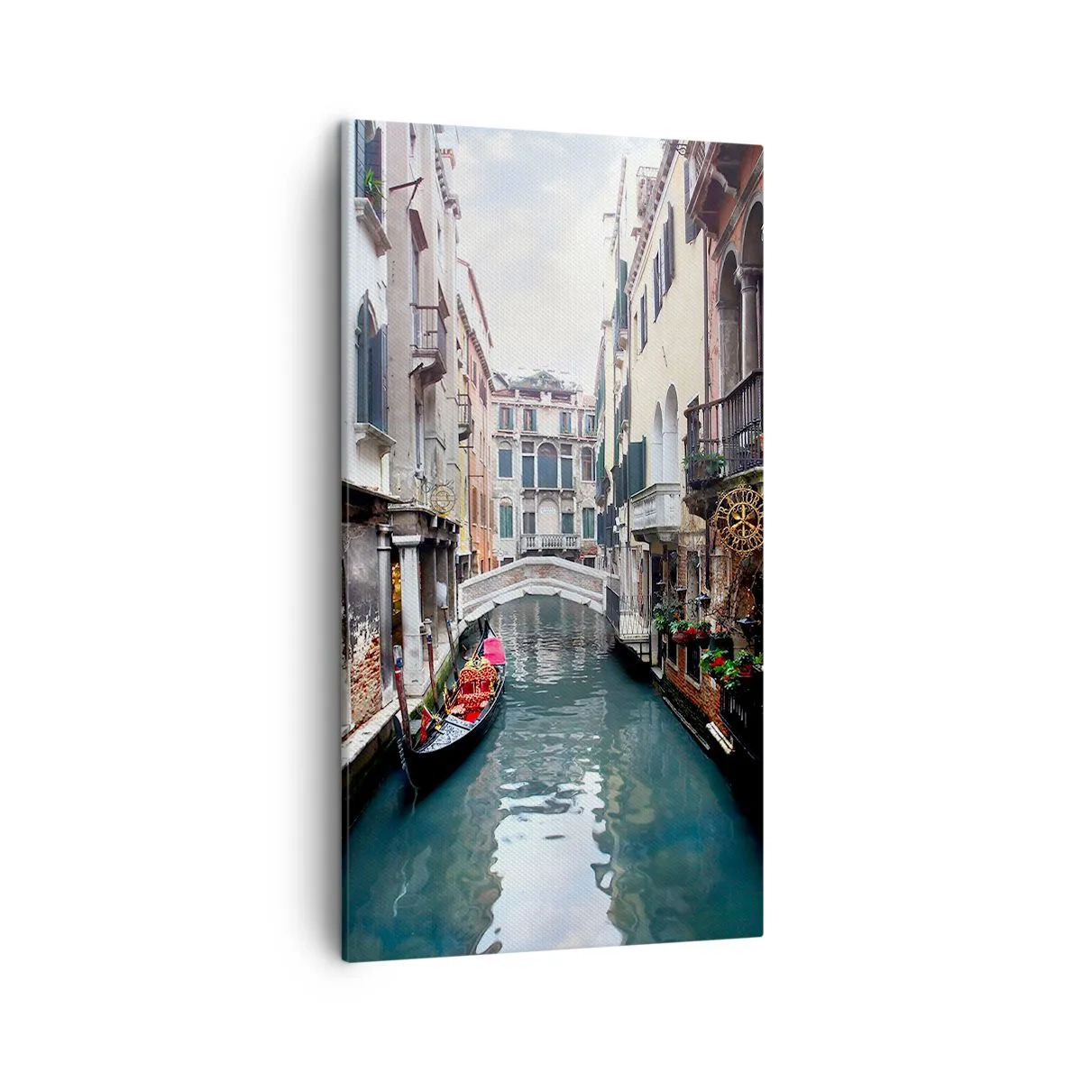 Obraz na płótnie - Pejzaż wenecki z gondolą i mostkiem - 45x80 cm