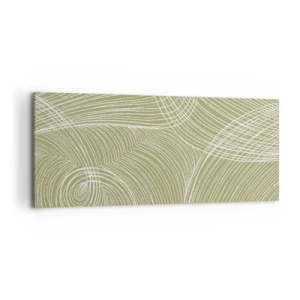 Obraz na płótnie - Zielono-białe linie w abstrakcyjnej kompozycji - 120x50cm - Abstrakcja misterna w bieli - Nowoczesna dekoracja ścienna do salonu i sypialni ARTTOR