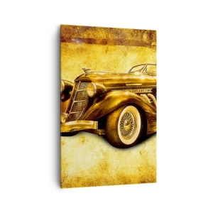 Obraz na płótnie - Złoty klasyczny kabriolet retro na tle vintage w ciepłych barwach - 80x120cm - Elita elit - Nowoczesna dekoracja ścienna do salonu i sypialni ARTTOR