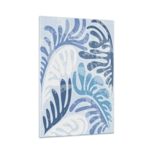 Obraz na szkle - Abstrakcyjne kształty w odcieniach błękitu na białym tle - 70x100cm - Błękitne paprocie - Nowoczesna dekoracja ścienna do salonu i sypialni ARTTOR