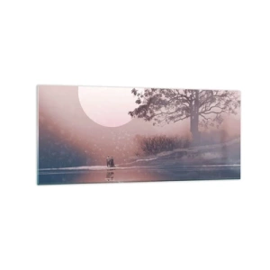 Obraz na szkle - Romantyczna scena z księżycem i drzewem nad wodą - 120x50cm - Nocne dziwy - Nowoczesna dekoracja ścienna do salonu i sypialni ARTTOR