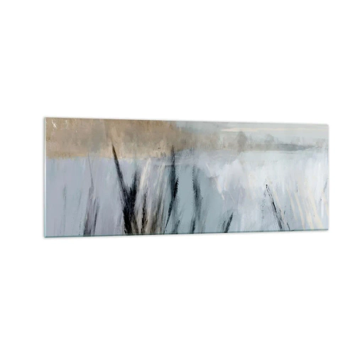 Obraz na szkle - Malowniczy krajobraz zimowy z polami i trawami - 140x50cm - Zimowe pola - Nowoczesna dekoracja ścienna do salonu i sypialni ARTTOR