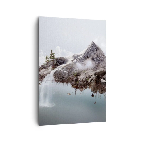 Obraz na płótnie - Surrealistyczna góra unosząca się w chmurach z wodospadem - 70x100cm - Okiem surrealisty - Nowoczesna dekoracja ścienna do salonu i sypialni ARTTOR