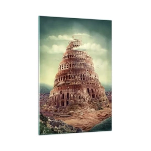 Obraz na szkle - Fantastyczna wizja starożytnej wieży Babel w baśniowej scenerii - 80x120cm - Wieża Babel - Nowoczesna dekoracja ścienna do salonu i sypialni ARTTOR