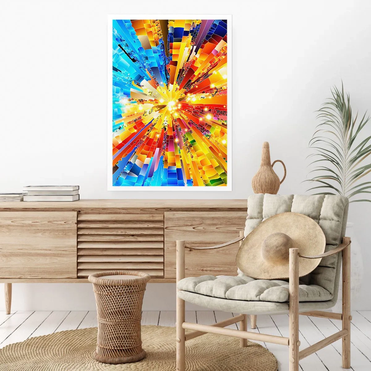 Plakat - Kolorowa eksplozja światła w abstrakcyjnej formie - 50x70cm - In medias res - Nowoczesna dekoracja ścienna do salonu, kuchni i sypialni ARTTOR