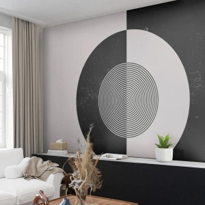 Fototapeta Standard Eco - Czarno-biała geometryczna abstrakcja z okręgami - 100x70cm - Harmonia w czerni i bieli - Nowoczesna dekoracja ścienna do salonu i sypialni ARTTOR