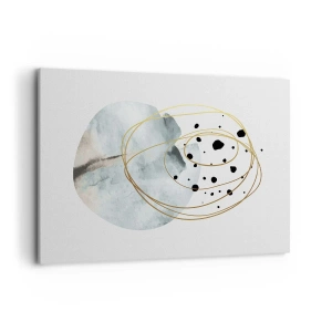 Obraz na płótnie - Minimalistyczna abstrakcja z geometrycznym wzorem i złotymi liniami - 100x70cm - W objęciach przestrzeni - Nowoczesna dekoracja ścienna do salonu, kuchni i sypialni ARTTOR