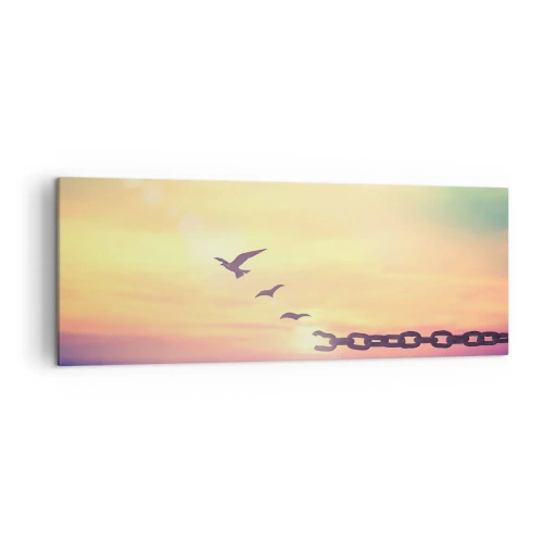 Obraz na płótnie - Symbol wolności z ptakami i zerwanym łańcuchem - 140x50cm - Zwycięstwo wolności - Nowoczesna dekoracja ścienna do salonu i sypialni ARTTOR
