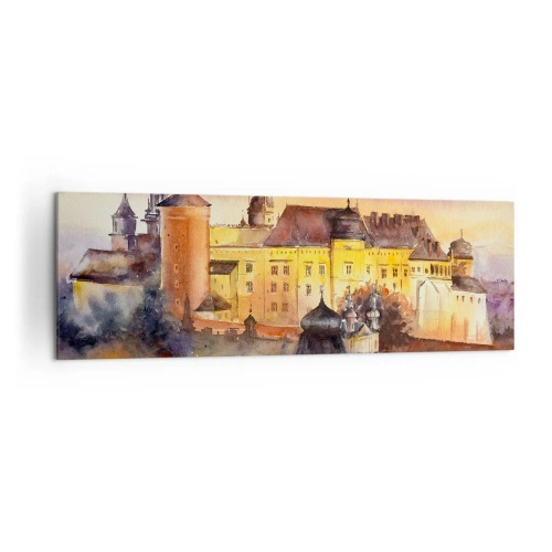 Obraz na płótnie - Malowniczy obraz zamku o zachodzie słońca w akwarelowym stylu - 160x50cm - Historia i baśń - Nowoczesna dekoracja ścienna do salonu i sypialni ARTTOR