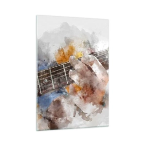 Obraz na szkle - Akwarelowy motyw dłoni grającej na gitarze - 50x70cm - Poezja między strunami - Nowoczesna dekoracja ścienna do salonu, kuchni i sypialni ARTTOR