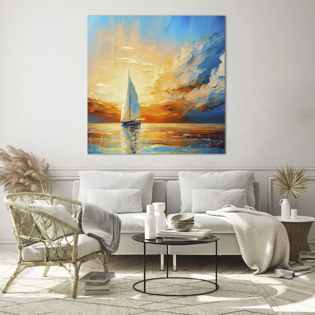 Obraz na szkle - Żegluga w złocie - 70x70 cm