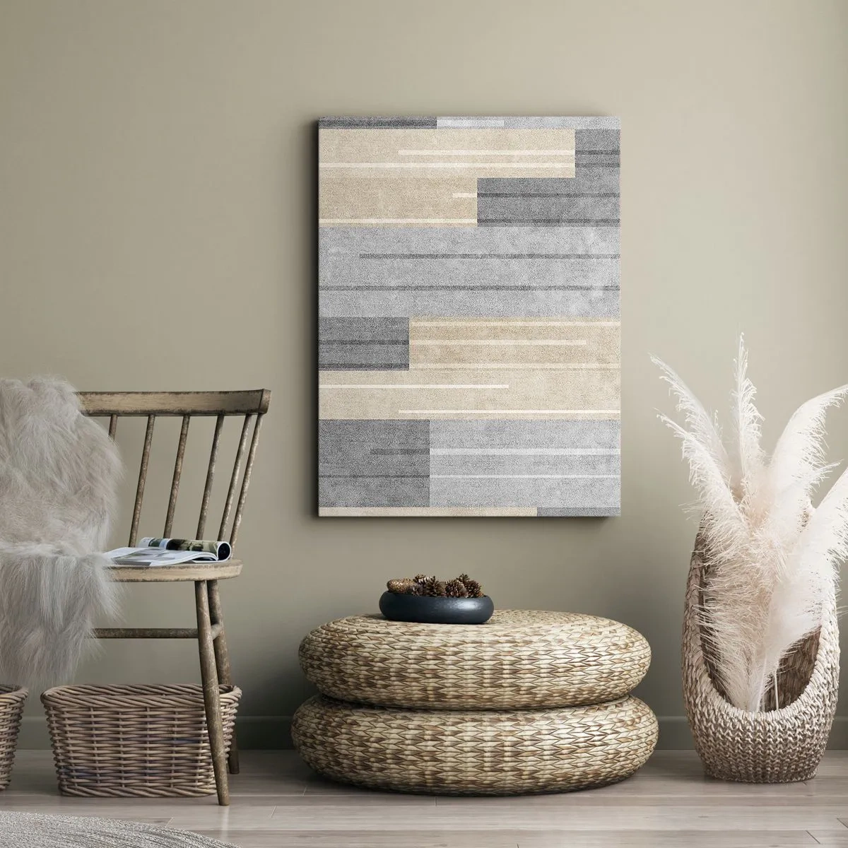 Obraz na płótnie - Abstrakcyjne linie w odcieniach szarości - 50x70cm - Kompozycja: trzymać pion - Nowoczesna dekoracja ścienna do salonu, kuchni i sypialni ARTTOR