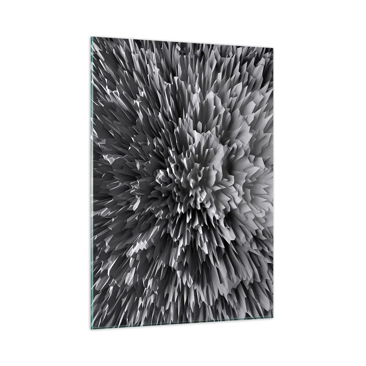 Obraz na szkle - Abstrakcyjna czarno-biała struktura 3D z ostrymi krawędziami - 50x70cm - Już ostrzej się nie da - Nowoczesna dekoracja ścienna do salonu, kuchni i sypialni ARTTOR