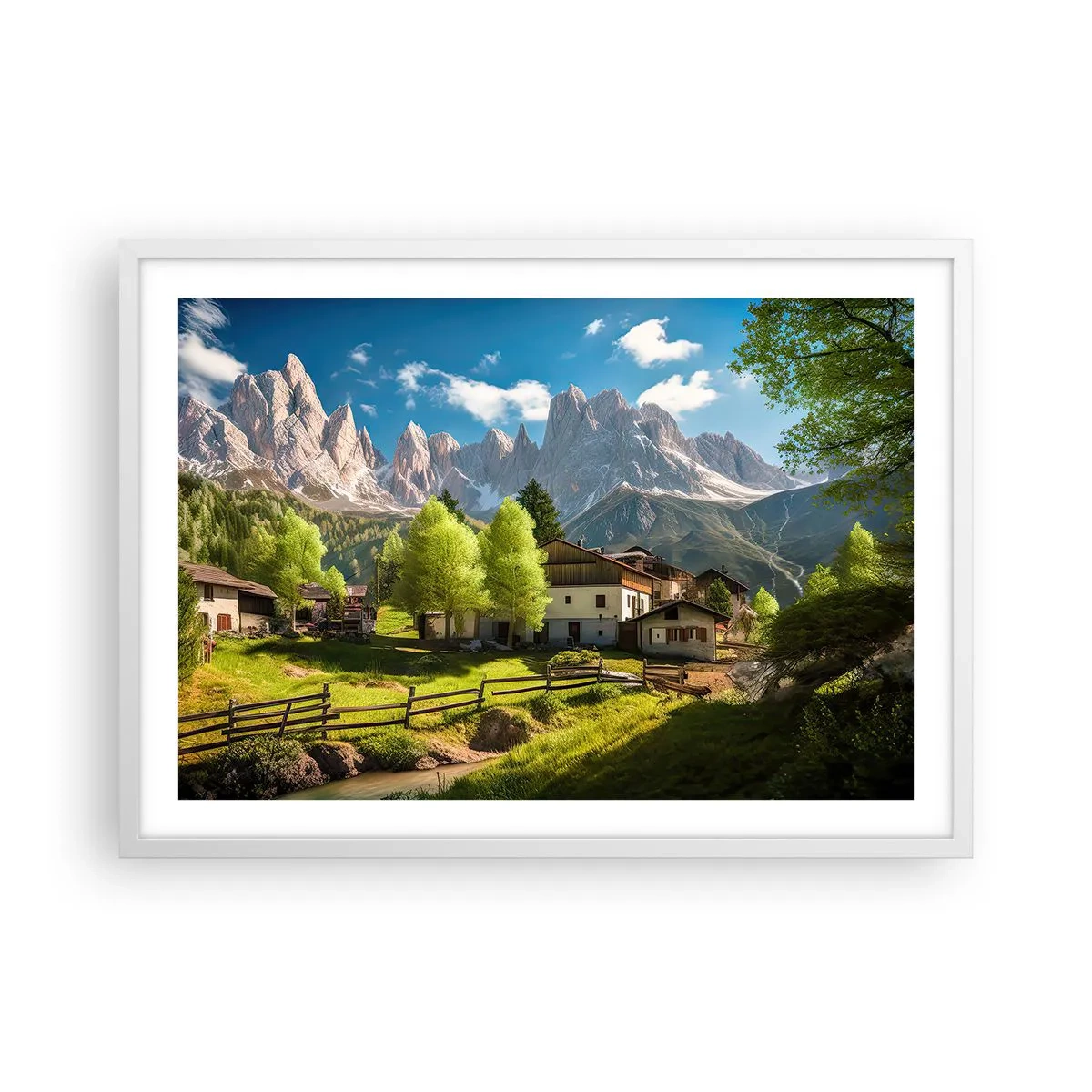Plakat w białej ramie - Alpejska sielanka - 70x50 cm