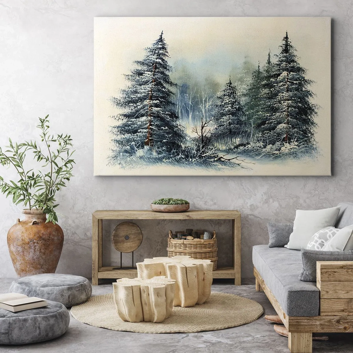 Obraz na płótnie - Zimowy krajobraz z zaśnieżonymi drzewami - 70x50cm - Gotowe do Świąt - Nowoczesna dekoracja ścienna do salonu i sypialni ARTTOR