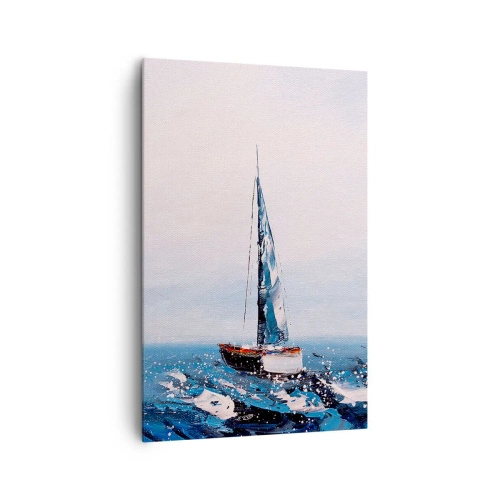 Obraz na płótnie - Żaglówki na wzburzonym morzu w malarskiej kompozycji - 80x120cm - Braterstwo wiatru - Nowoczesna dekoracja ścienna do salonu i sypialni ARTTOR