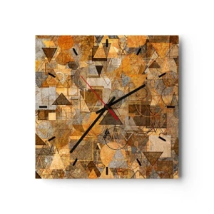 Zegar ścienny - Abstrakcyjne geometryczne wzory w odcieniach złota - 30x30cm - Świat ujęty w formę - Nowoczesna dekoracja ścienna do salonu i sypialni ARTTOR