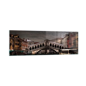 Obraz na szkle - Most Rialto w Wenecji nad Kanałem Grande, klasyczna architektura. - 160x50cm - Obietnica weneckiego wieczoru - Nowoczesna dekoracja ścienna do salonu i sypialni ARTTOR
