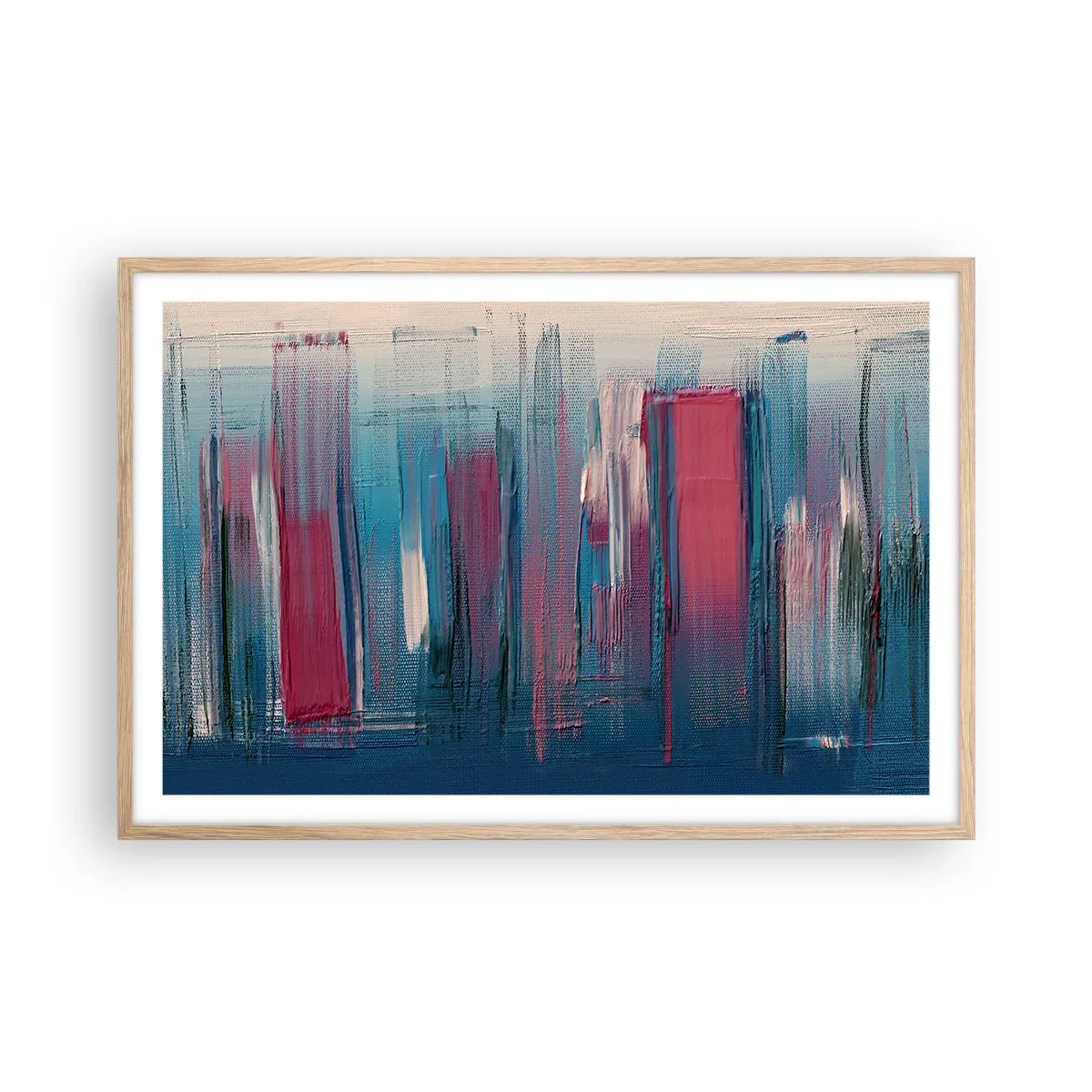 Plakat w ramie jasny dąb - Kompozycja wertykalna w błękicie i czerwieni - 91x61 cm