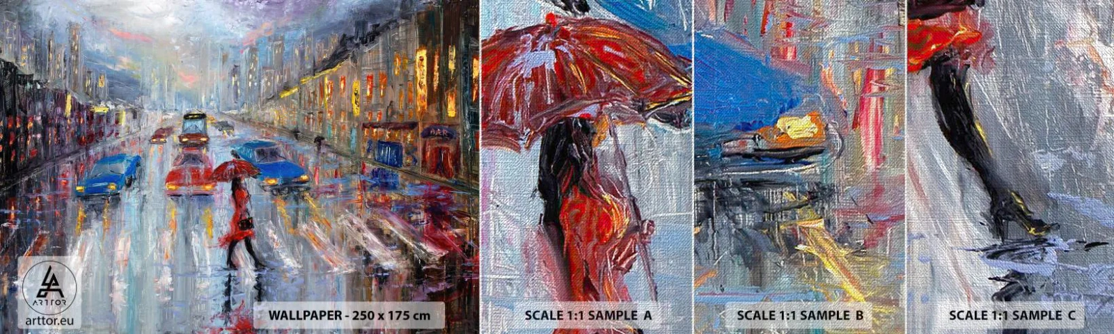 Fototapeta Próbka Premium Canvas - Deszczowe popołudnie w mieście - Miasto, Architektura, Spacer W Deszczu - 100x30 cm