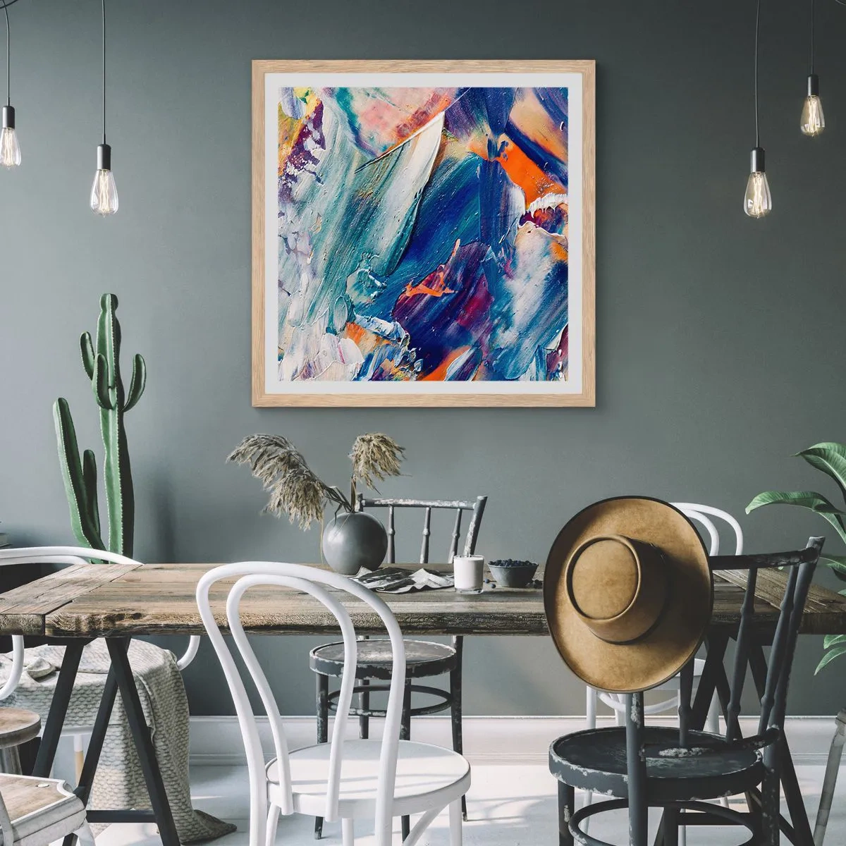 Plakat w ramie jasny dąb - Zamęt koloru - 60x60 cm