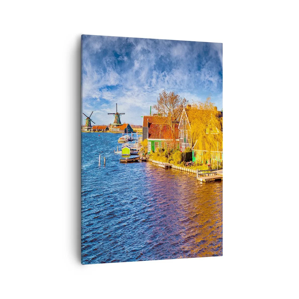 Obraz na płótnie - Malownicze domy i wiatraki nad wodą - 70x100cm - Od wieków bez zmian - Nowoczesna dekoracja ścienna do salonu i sypialni ARTTOR