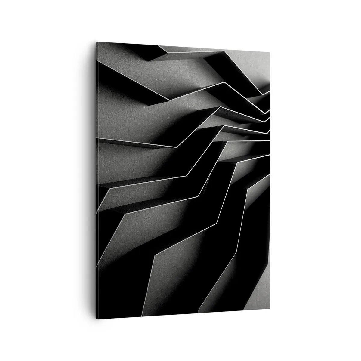 Obraz na płótnie - Abstrakcyjna kompozycja czarnych geometrycznych linii i cieni - 50x70cm - Przestrzenny porządek - Nowoczesna dekoracja ścienna do salonu, kuchni i sypialni ARTTOR