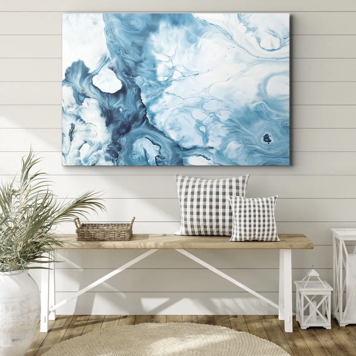 Obraz na płótnie - Abstrakcyjny wzór w odcieniach błękitu - 120x80cm - Koncert błękitu - Nowoczesna dekoracja ścienna do salonu, kuchni i sypialni ARTTOR