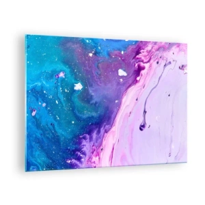 Obraz na szkle - Abstrakcyjna kompozycja z mieszanką fioletowych, niebieskich i różowych barw - 70x50cm - Yin i yang - Nowoczesna dekoracja ścienna do salonu i sypialni ARTTOR