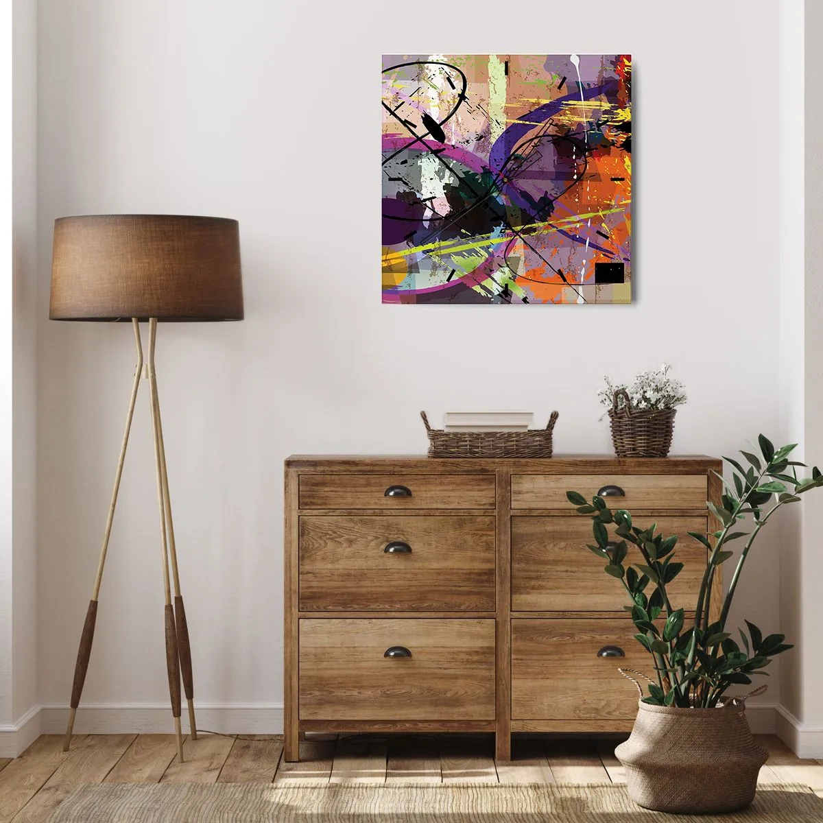 Zegar ścienny - Kolorowy abstrakcyjny wzór z dynamicznymi liniami i kształtami - 30x30cm - Można wprost lub naokoło - Nowoczesna dekoracja ścienna do salonu i sypialni ARTTOR