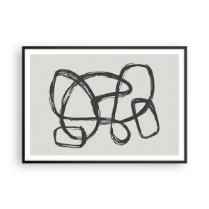 Plakat w czarnej ramie - Abstrakcyjne linie tworzące swobodne kształty na jasnym tle - 100x70cm - Zapętlona abstrakcja - Nowoczesna dekoracja ścienna do salonu i sypialni ARTTOR