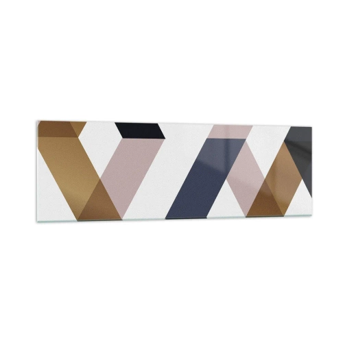 Obraz na szkle - Geometryczne wzory w odcieniach złota i granatu - 160x50cm - Płaszczyzny i kąty - Nowoczesna dekoracja ścienna do salonu i sypialni ARTTOR