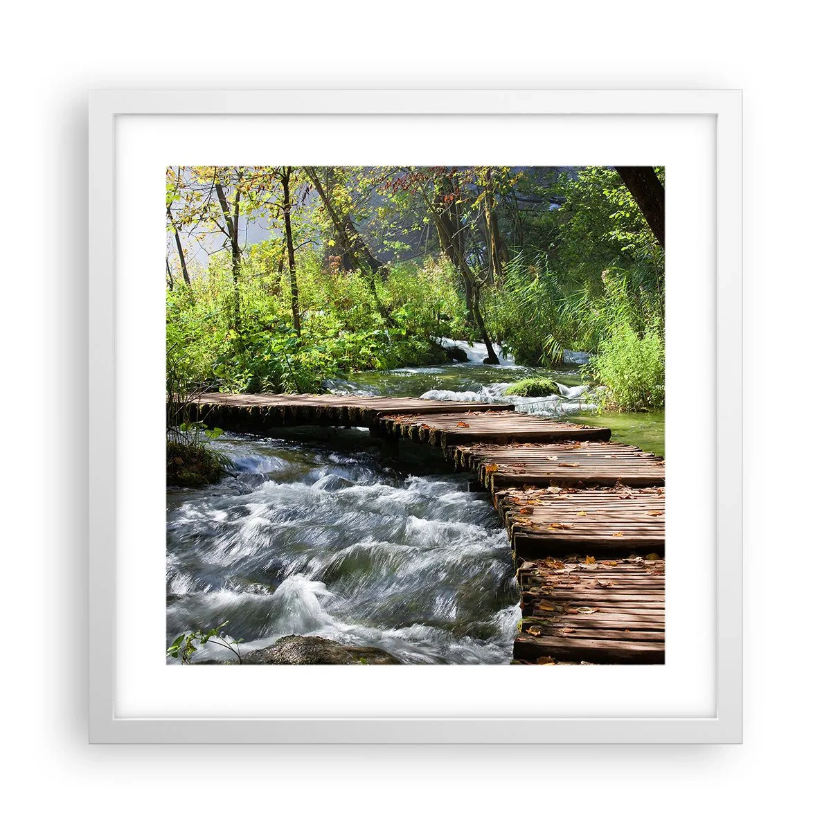Plakat w białej ramie - Nad pienistą kaskadą - 40x40 cm