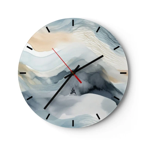 Zegar ścienny - Abstrakcyjny krajobraz w odcieniach błękitu i beżu - 30x30cm - Abstrakcja śnieżna i mglista - Nowoczesna dekoracja ścienna do salonu, kuchni i sypialni ARTTOR