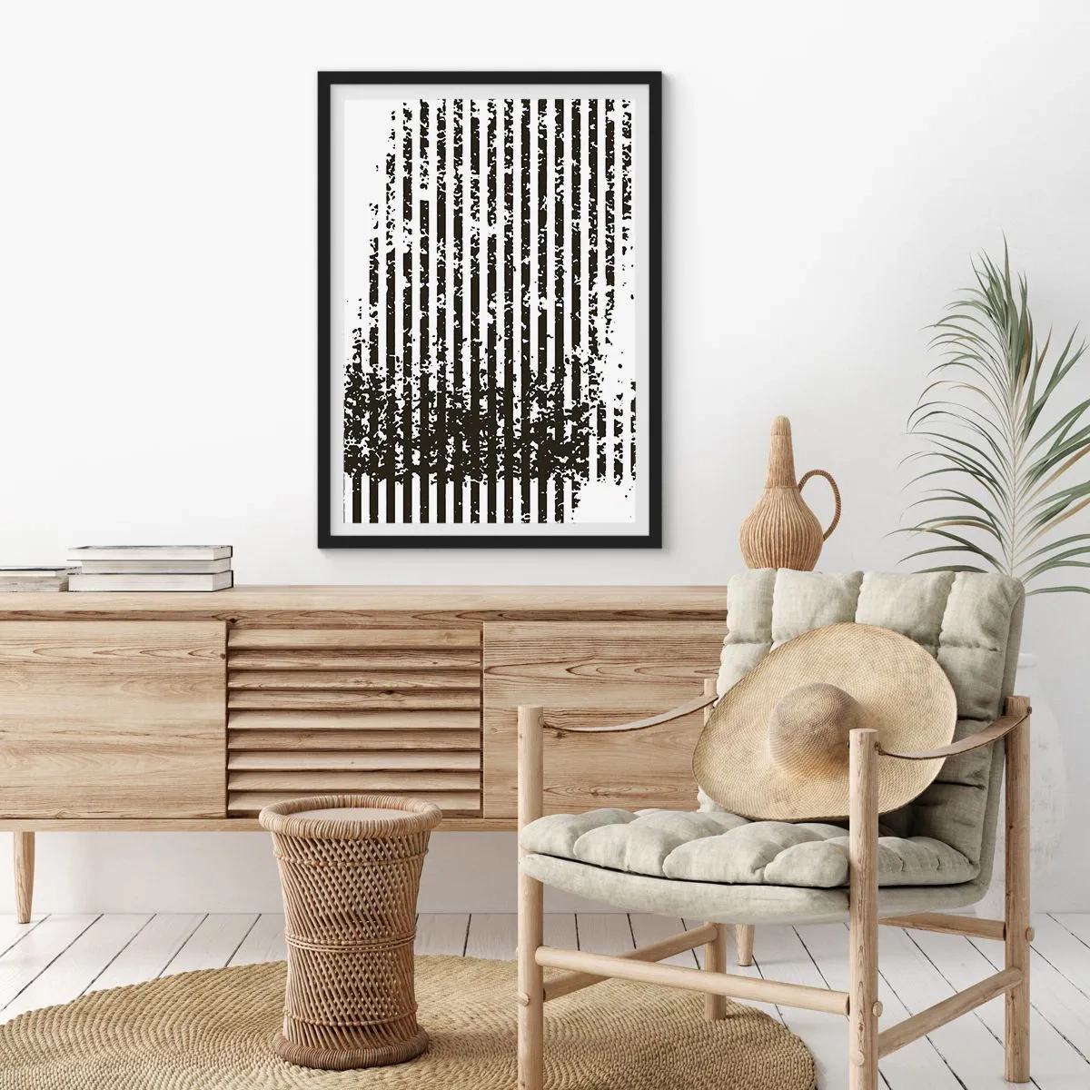 Plakat w czarnej ramie - Abstrakcyjny wzór z liniami i teksturą - 50x70cm - Rytm i szum - Nowoczesna dekoracja ścienna do salonu i sypialni ARTTOR