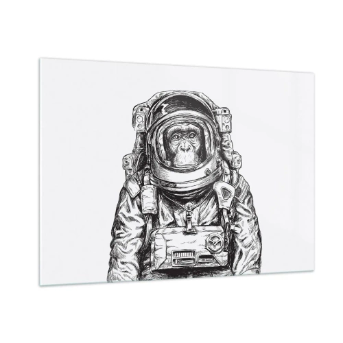 Obraz na szkle - Szkic małpy w stroju astronauty na białym tle - 100x70cm - Alternatywna ewolucja - Nowoczesna dekoracja ścienna do salonu, kuchni i sypialni ARTTOR
