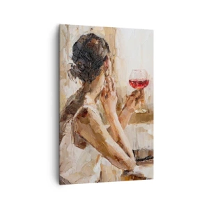 Obraz na płótnie - Kobieta trzymająca kieliszek czerwonego wina w impresjonistycznym stylu - 80x120cm - Smak dobrej chwili - Nowoczesna dekoracja ścienna do salonu i sypialni ARTTOR