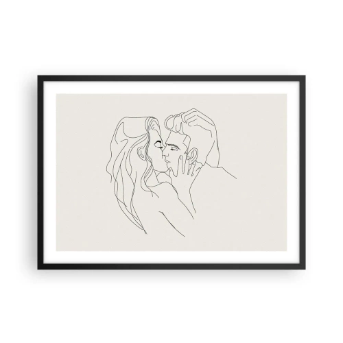 Plakat w czarnej ramie - Minimalistyczna ilustracja pary w miłosnym uścisku - 70x50cm - Splątani uczuciem - Nowoczesna dekoracja ścienna do salonu i sypialni ARTTOR
