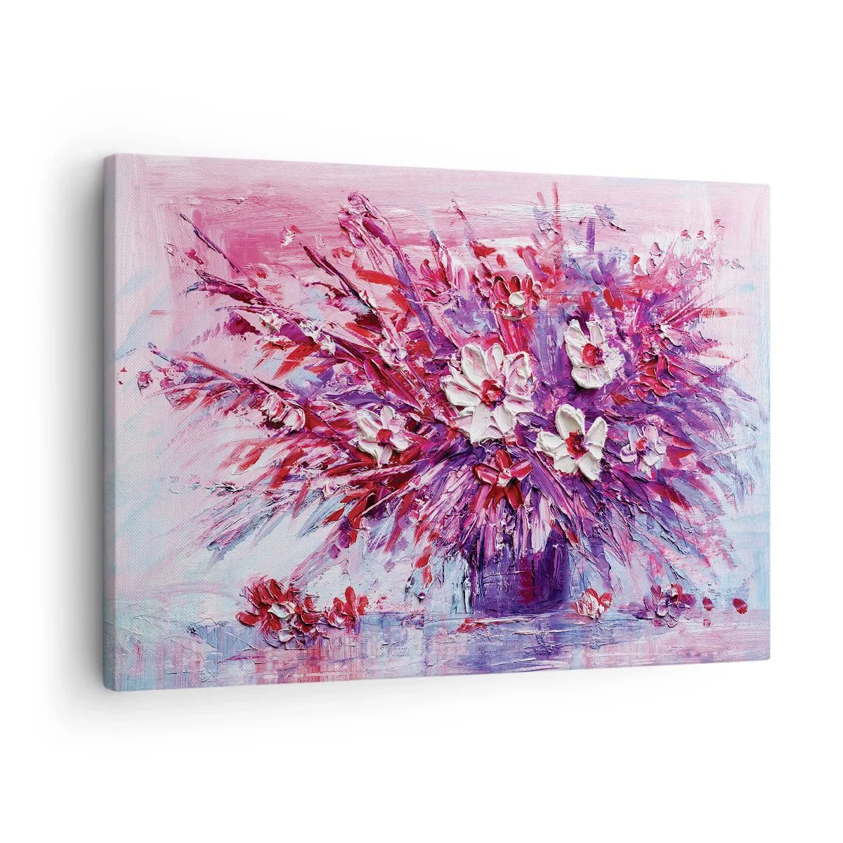 Obraz na płótnie - Kolorowy bukiet kwiatów w różowych i fioletowych tonacjach - 70x50cm - Niewinność i namiętność - Nowoczesna dekoracja ścienna do salonu i sypialni ARTTOR