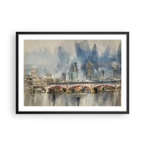 Plakat w czarnej ramie - Akwarelowy widok na most i panoramę miasta - 70x50cm - Londyn w całej okazałości - Nowoczesna dekoracja ścienna do salonu i sypialni ARTTOR