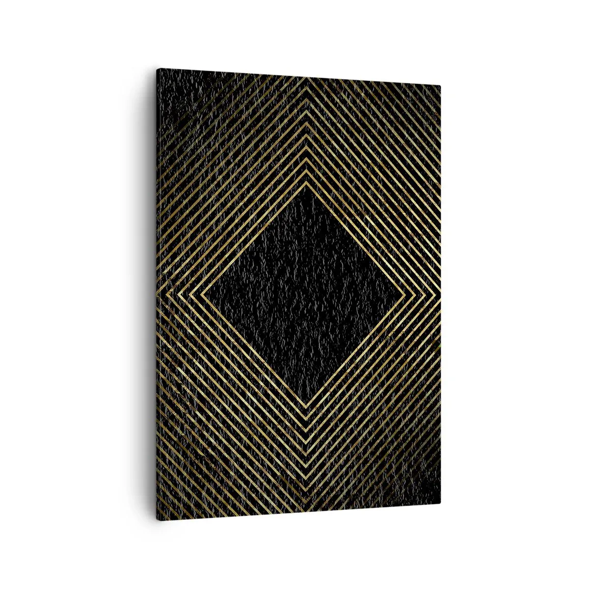 Obraz na płótnie - Geometryczna kompozycja złotych linii na czarnym tle - 50x70cm - Geometria w stylu glamour - Nowoczesna dekoracja ścienna do salonu, kuchni i sypialni ARTTOR