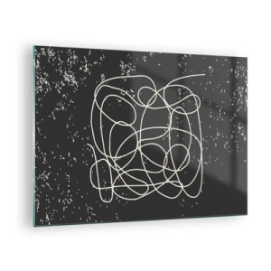 Obraz na szkle - Abstrakcyjna linia w formie plątaniny na czarnym tle z fakturą - 70x50cm - Błądzenie myśli - Nowoczesna dekoracja ścienna do salonu i sypialni ARTTOR