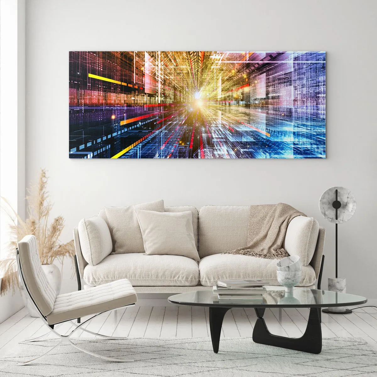 Obraz na szkle - Dynamiczne światła w futurystycznym korytarzu - 160x50cm - Świetlny korytarz - Nowoczesna dekoracja ścienna do salonu i sypialni ARTTOR