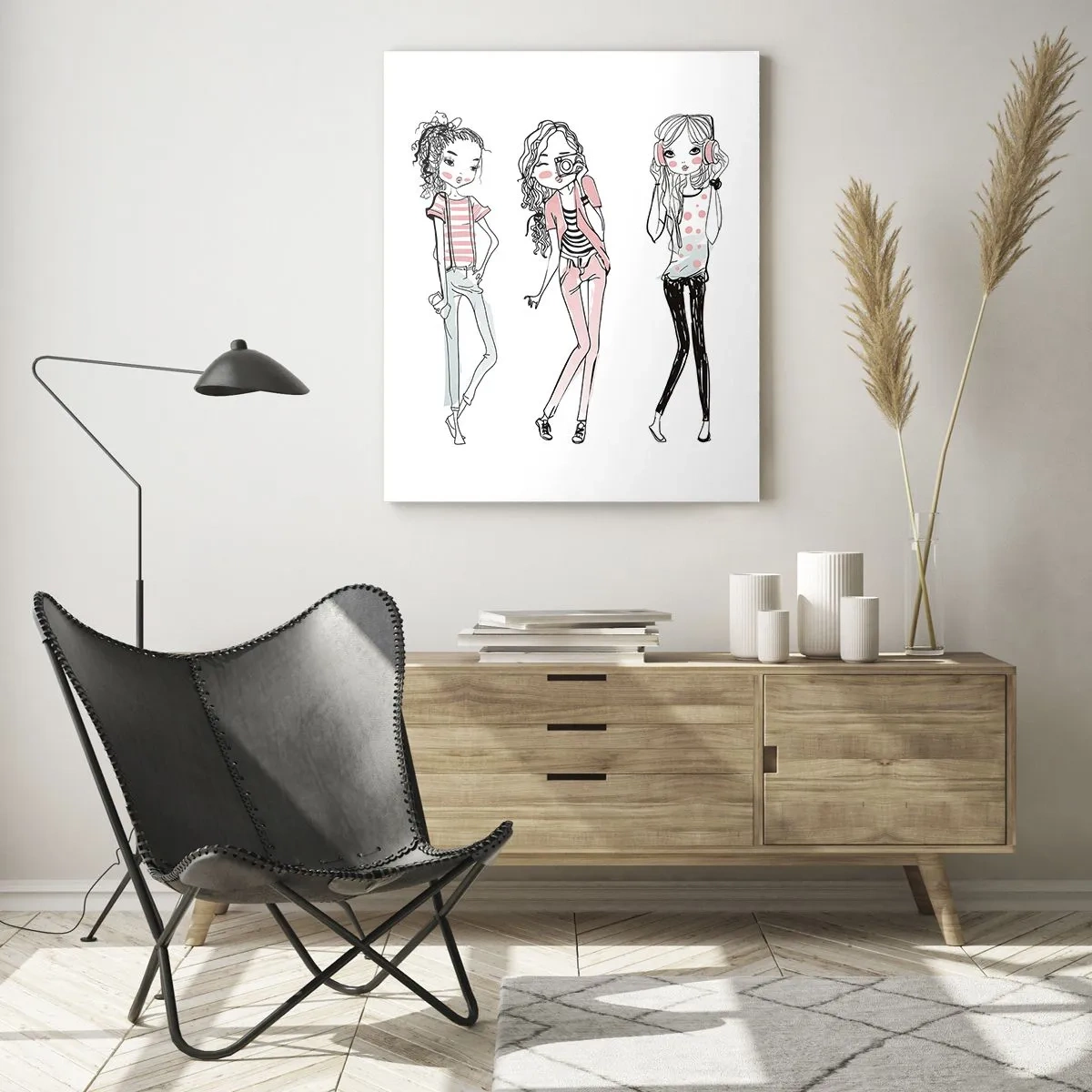 Obraz na szkle - Ilustracja modnych dziewczyn w pastelowych kolorach - 70x100cm - Będzie, będzie zabawa - Nowoczesna dekoracja ścienna do salonu i sypialni ARTTOR