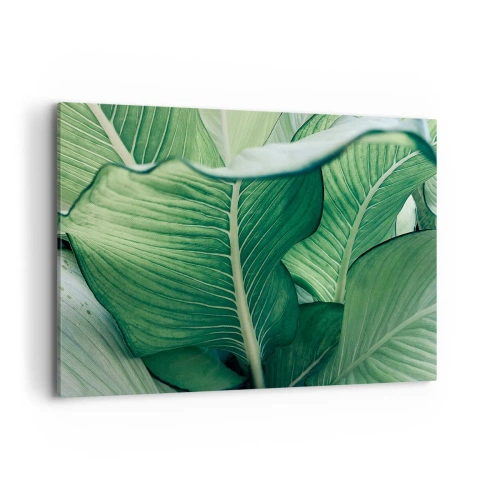 Obraz na płótnie - Zielone liście z wyrazistymi detalami i strukturą - 100x70cm - Życie intensywnie zielone - Nowoczesna dekoracja ścienna do salonu, kuchni i sypialni ARTTOR
