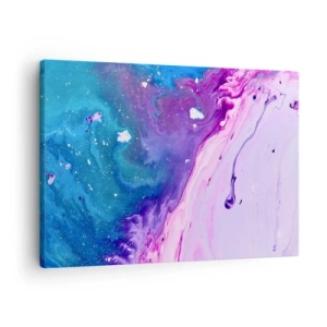 Obraz na płótnie - Abstrakcja w kolorach fioletu i turkusu inspirowana kontrastami - 70x50cm - Yin i yang - Nowoczesna dekoracja ścienna do salonu i sypialni ARTTOR