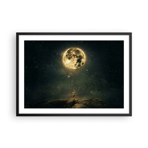 Plakat w czarnej ramie - Człowiek z Księżycem na tle gwieździstego nieba - 70x50cm - Jeden taki, co ukradł Księżyc - Nowoczesna dekoracja ścienna do salonu i sypialni ARTTOR